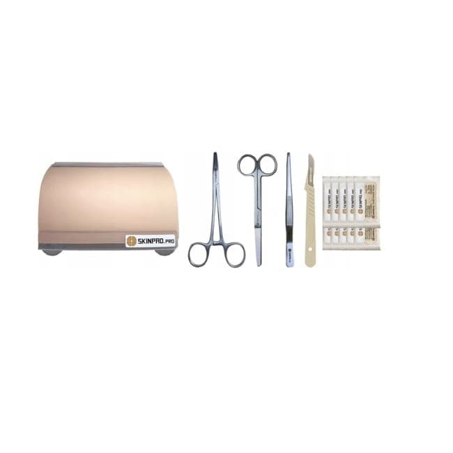 Skinpad Kit: pad, needle holder, scissors, forceps, scalpel and sutures